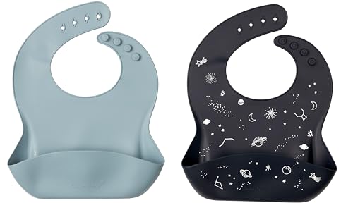 Loulou Lollipop Silicone 2 pack Bib set - Space/Slate, waterproof 2 pk for baby, infant, toddler