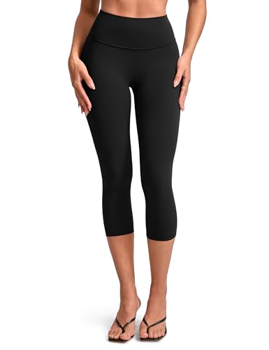 INGIA Womens High Waist No Front Seam Scrunch Capri Leggings 19 Inches V-Back Scrunch Booty Workouts Yoga Gym Pants Black Small