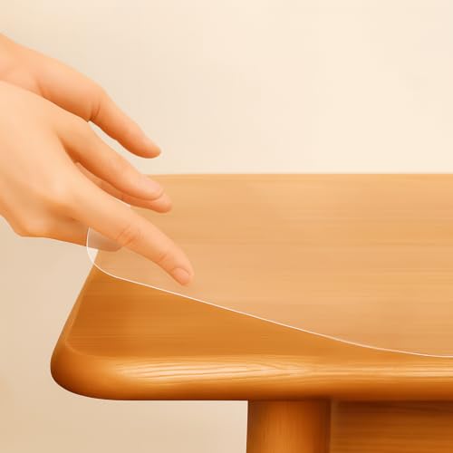 Image of Qlarity Covers 1mm UltraMax Shield Custom PVC Table Cloth, Clear | Waterproof clear sheet protector for dining table prevents scratches, stains & heat while maintaining furniture beauty