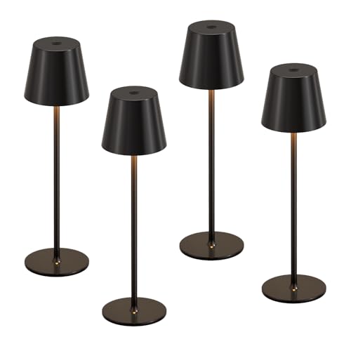 Image of Kakanuo Cordless Table Lamp Rechargeable Black - KK 4 Pack Battery Operated Lamp for Dining Table, 3 Color Stepless Dimming Wireless Lamp for Counter, Outdoor Patio, Touch Control