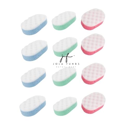 JOLAFUNBS 12 Pack Shower Sponges for Adults - Exfoliating Sponge and Bath Body with One Smooth Side Rough Side. Men, Women, Kids Baby., Multiple Colors Cover