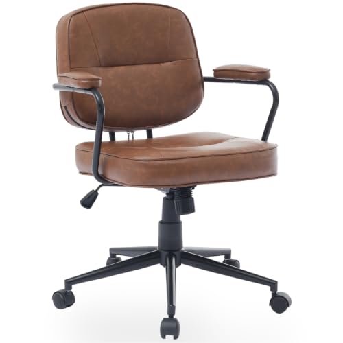 SEEDWAVE Bürostuhl Vintage-PU-Leder,Gepolsterter Drehstuhl mit Wippfunktion