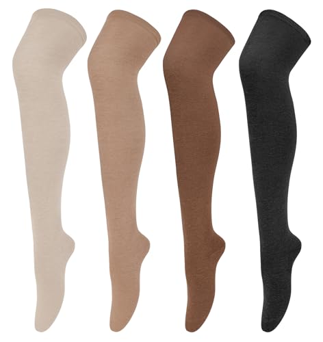Image of Chalier Womens Thigh High Socks, Thigh Socks Stockings for Women | Soft Mild Blended, Slim Light Fabric, Elastic Cuff, Long Tube, Hug Leg Curves, Four Season Outfits, Casual Daily Footwear