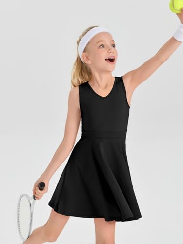 Haloumoning Girls Tennis Golf Dress Kids Sleevelesss V-Neck Athletic Workout Active Dresses 5-14 Years2