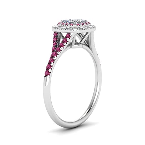 Image of Choose Your Gemstone Delicate Double Halo Diamond CZ Ring Sterling Silver Princess Shape Halo Engagement Rings Matching Jewelry Wedding Jewelry Easy to Wear Gifts US Size 4 to 12
