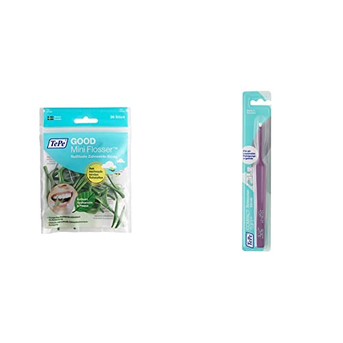 TEPE GOOD Mini Flosser, Grün, 36 stück, (Pack of 36) & Compact Tuft Einbüschelbürste Zahnbürste mit rundem Bürstenkopf für eine gründliche Mundreinigung auch bei Implantaten oder Prothesen farblich