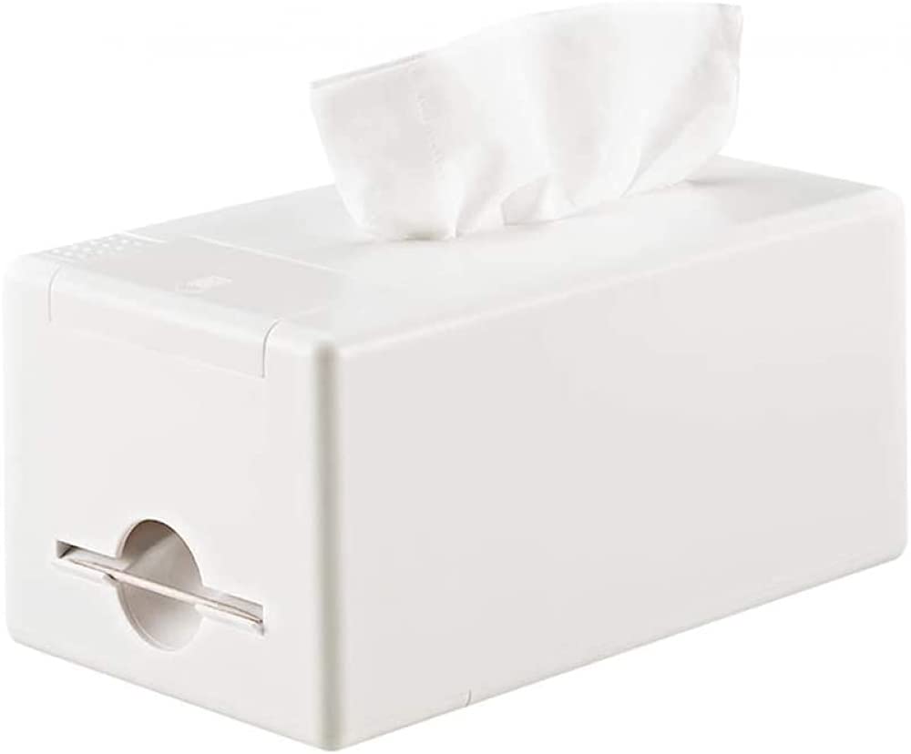 tissue box holder, Plastic Napkin Holder Multifunctional Tissue Paper Box Automatic Toothpick Dispenser Desk Organizer(White)