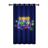 YONGFOTO 107x215cm Cortinas Gamer para Niños Sala de Juegos, Videojuego Fluorescencia Mando Controlador Opacas Cortinas con Ojales para Dormitorio Infantil, 1 Panel