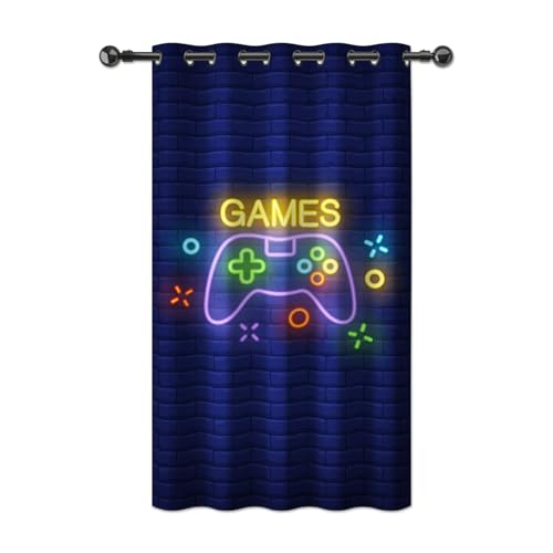 YONGFOTO 107x160cm Cortinas Gamer para Niños Sala de Juegos, Videojuego Fluorescencia Mando Controlador Opacas Cortinas con Ojales para Dormitorio Infantil, 1 Panel