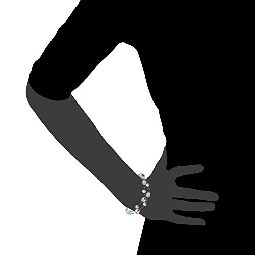 Belacqua Milky Blue Aquamarine and Pearls Chain Station Tin Cup Bracelet in Sterling Silver, Length- 7.5 Inches, Real Pearl Jewelry for Women, Gift Box Included2