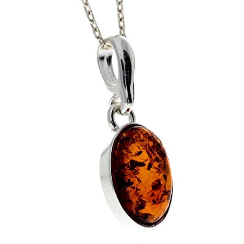 Genuine Cognac Baltic Amber & 925 Sterling Silver Classic Pendant without Chain - 4564