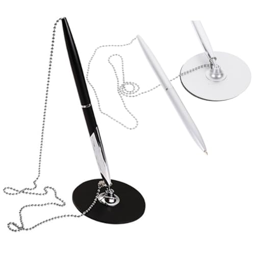 LAPYAPPE 2個 チェーンデザイン卓上ペン 滑らかな書き心地 スタンド付き固定式サインペン オフィス 会議室 銀行 ホテル対応ビジネス用属製ペ