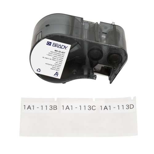 Brady Étiquettes en vinyle auto-protégé étiqueteuses BMP51/BMP53/M511 - 180 Étiquettes imprimables adhésives - Noir sur blanc, transparent (38,10 mm (l) x 38,10 mm (H)) - M5-32-427