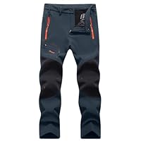 YAOHUOLE Walking Trousers for Men UK Windproof Hiking Trousers Waterproof Pants Lightweight Fleece Lined Winter Pants Men Navy S