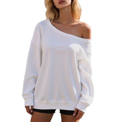 2025 Sweat-shirt à épaules dénudées pour femme - Décontracté - Manches longues - Pour le quotidien - Confortable - Doux - Extensible - Couleur pure -...