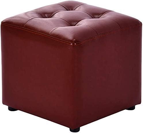 Pouf de Salon pour Table Basse | Petit Banc Repose-Pieds Rembourré Cube en Cuir