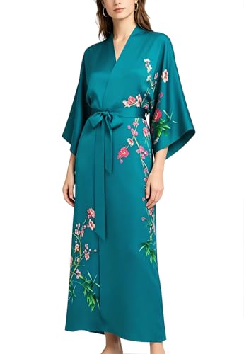 Image of Women's Classic 100% Silk Kimono Robe, Bathrobe-Printed Pattern