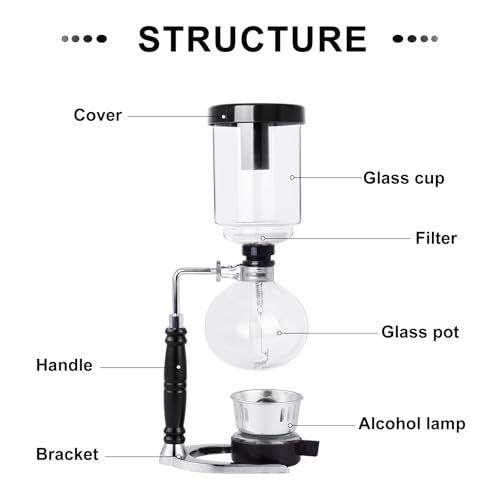 YUCHENGTECH Siphon Syphon Coffee Maker Tabletop Glass Siphon Pot Glass Technica Siphon Vacuum Coffee Maker(5 Cups(600ml))