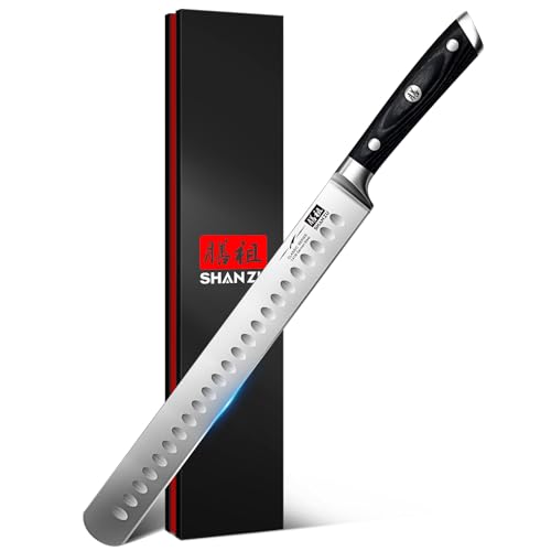 SHAN ZU 12 Brisket Slicing Knife - Carving Slicing Meat Kitchen Knives Professional German High Carbon Stainless Steel Razor Sharp Blade, Ergonomic Wood Handle & Full Tang Design, Gift Box Included