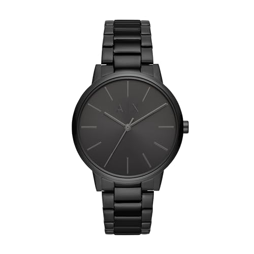 Relógio masculino A|X Armani Exchange com mostrador analógico de três ponteiros e pulseira de aço inoxidável ou couro, masculino, Aço preto/preto, Moderno, industrial, urbano, clássico