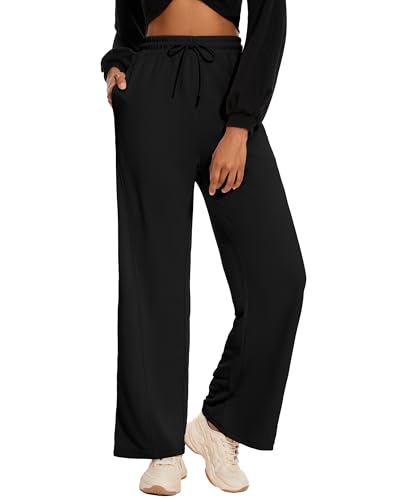 M MOTEEPI Women Sweatpants Wide Leg 30" Lounge Sweat Pants Casual Baggy Trousers with Elastic Waist Straight Leg2