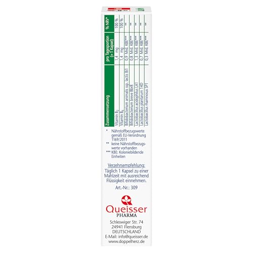 Doppelherz Lacto-Pro Milchsäurekulturen + Bifidokulturen + B2 + B6 - Vitamin B6 trägt zu einer normalen Funktion des Immunsystems bei - 20 vegetarische und magensaftresistente Kapseln