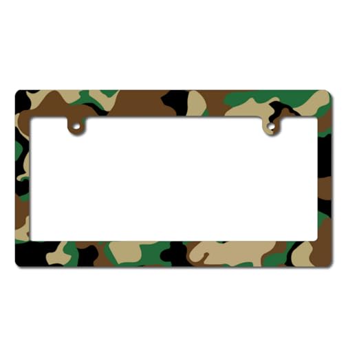 ナンバーフレーム 迷彩柄 軍緑色 カモフラージュ 前後2枚セット ナンバープレートホルダー ナンバープレートフレーム 車用 ナンバーフレームセット タグホルダー 普通車 軽自動車適用 掛けやすい 錆びにくい 装飾ボーダー アクセントナンバー 車外用品 汎用