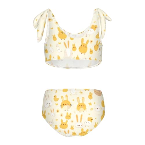 KLL Cute Bunny Rabbit Duckling Spring Bloomy Happy Easter Girls 2 Piece Bikini Sets Quick-Dry Swimsuit Swimwear Cute2