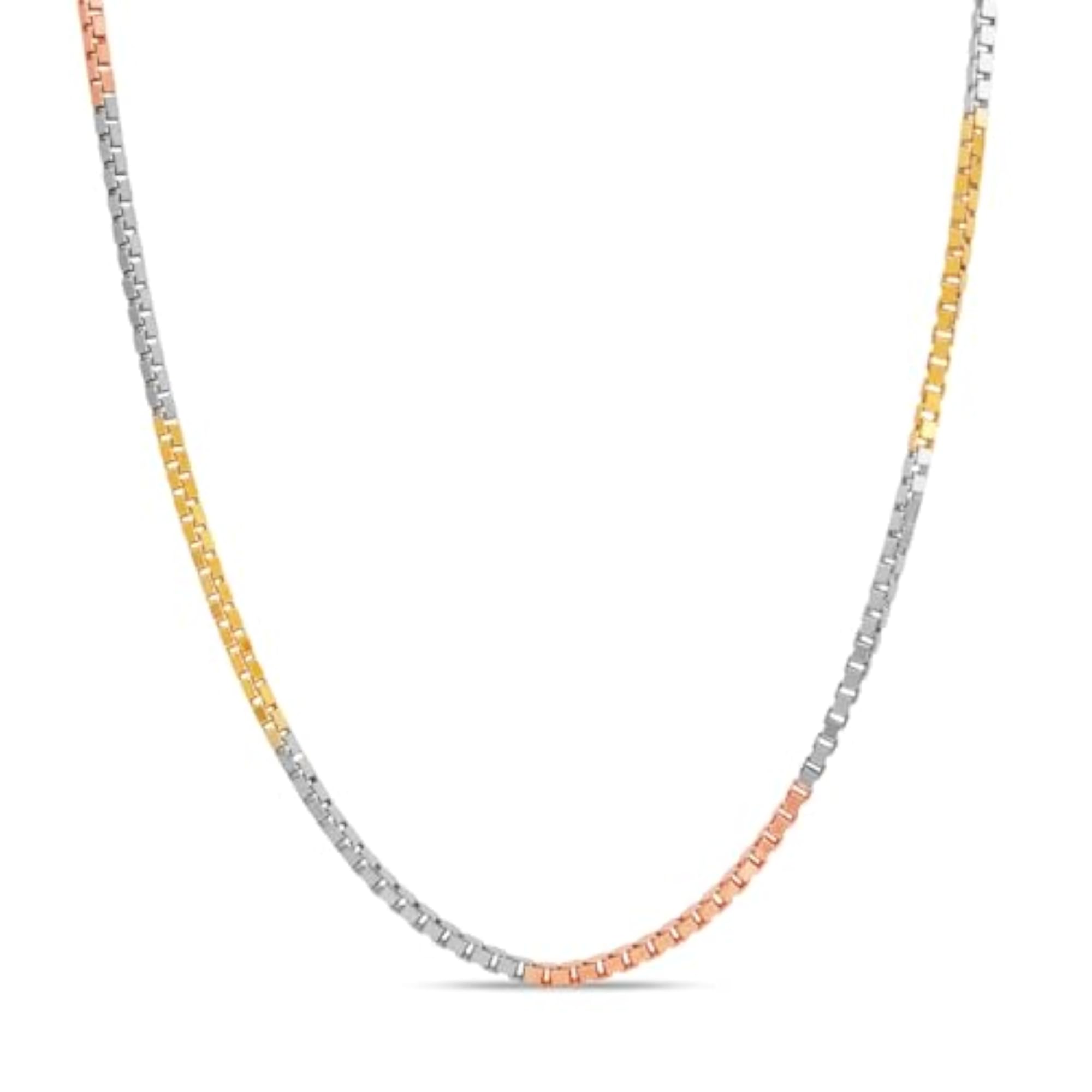 Men's 925 Sterling Silver Triple Tone Plated Chain Necklace, 20 Inches