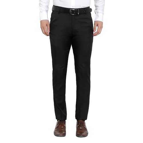 Image of The PS Men's Formal Regular Fit Cotton Blend Black, Dark Grey Combo Trouser (Pack of 2)