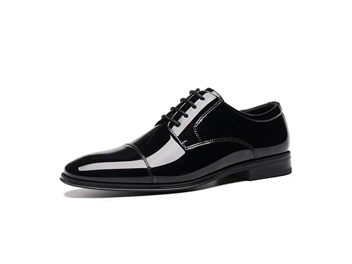 DECARSDZ Mens Classic Faux Patent Leather Lace-up Oxford Tuxedo Dress Shoes Black Use for Business Wedding Formal Dinners Church Services Theatre Performance