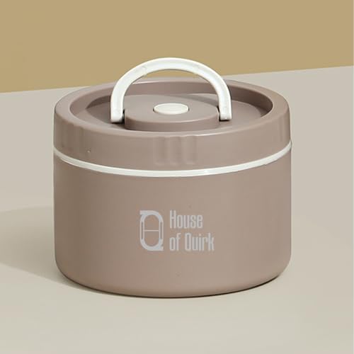 Image of House of Quirk 304 Stainless Steel Bento Lunch Box for Adults, 4 Stackable Containers with Insulated Thermal Case, Microwave Safe & Portable (Brown)