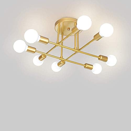 Nordic Metal Retro Chandelier, Semi-Flush Mount Industrial Ceiling Light, for Living Room, Bedroom, Dining Room, Kitchen, Restaurant E27 Socket,black,8 lights