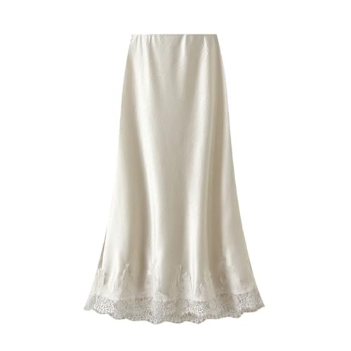 Women's Lace Overlay Satin Skirt, Spring Summer High Waist Maxi Skirt3