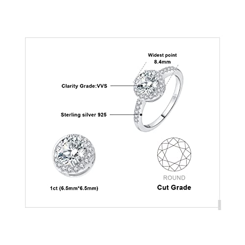 JewelryPalace 1.5ct Moissanite Round Cut Halo Engagement Rings for Women, 925 Sterling Silver Promise Ring for Her, Simulated Diamond Anniversary Wedding Ring Jewelry Sets VVS D-F2