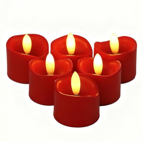 Image of CANDLE CHOICE Battery Operated Flameless Tea Lights Realistic Black Wick Bright Flickering LED Tealight Votive Candles Wedding Party Table Halloween Christmas Decorations Batteries Incl. 6 Pack Red