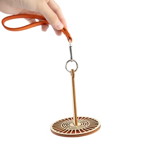 Image of Portable Wrist Yarn Holder - Orange Twizzling Yarn Organizer with Leather Wristband and Wooden Stand, Ideal Knitting Supplies & Crocheting Gift for Craft Enthusiasts