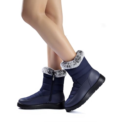 Winter Snow Boots for Women: Mid-Calf Booties with Fur Lined Zipper Comfortable Waterproof Warm Outdoor Shoes3