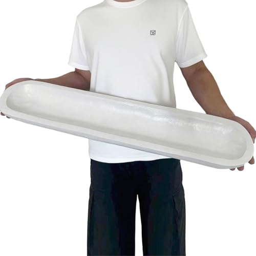 linsuo Wooden Dough Bowl Decor, Vintage Wooden Bowl Hand Carved Home Decor for Dining Table Center, Living Room, Kitchen Decor. (30inch white)