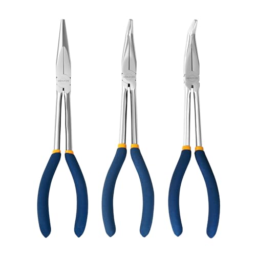 MANUFORE 11-Inch Long Reach Needle Nose Pliers Straight 45 & 90 Bent