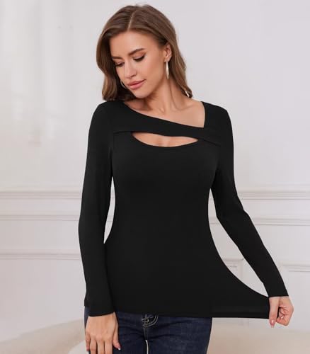 Long Sleeve Shirts Women Ribbed One Piece Cutout Tops Fashion Slim Fitted Clothes4