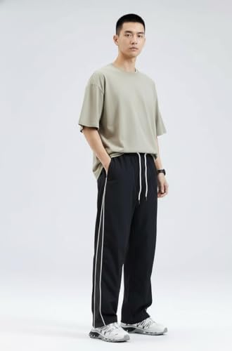 Image of Men's Track Pants Combo Pack of 2 | Loose Fit Sports Joggers with Side Stripe | Elastic Waist with Drawstring | Casual Gym Running Workout Pants