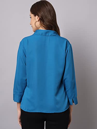 Image of FUNDAY FASHION Women's Crepe Regular Fit Solid V Collered Casual Shirt