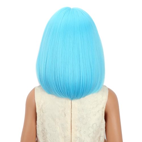 Image of Kids Blue Wig with Bangs Light Blue Bob Child Wig Short Sky Blue Wigs for Girls Daily Halloween Cosplay Wigs