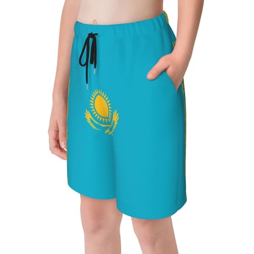 Flag of Kazakhstan Youth Beach Pants, Soft and Breathable, with Drawstring Waist, Suitable for Sports and Leisure.4