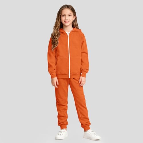 Survêtement fille orange 7-8 ans ensemble avec pull à capuche zippé décontracté