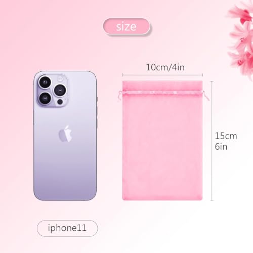 Image of FUNFERY 100PCS Mix Color Organza Bags 4x6 in, Drawstring Pouch for Jewelry | Small Mesh Gift Bag with Drawstring, Little Mesh Goodie Bags for Wedding Party Favor Treats, Sachet Bag for Gifts Shower