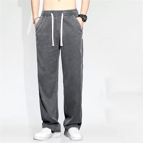 Men's Summer Thin Baggy Jeans Fabric Soft Drape Pants Elastic Drawstring Male Straight Denim Trousers2