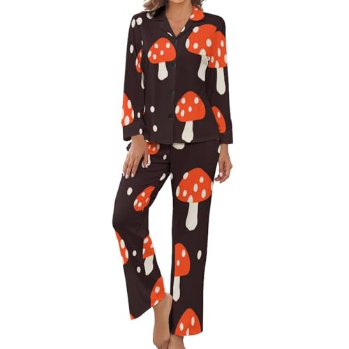 Pyjama grande taille femme avec pantalon à motif champignons