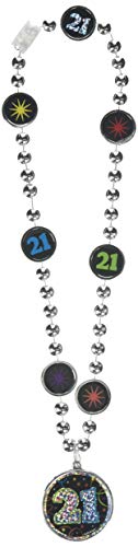 Amscan Brilliant 21st Birthday Bead Necklace, Multicolor, 17